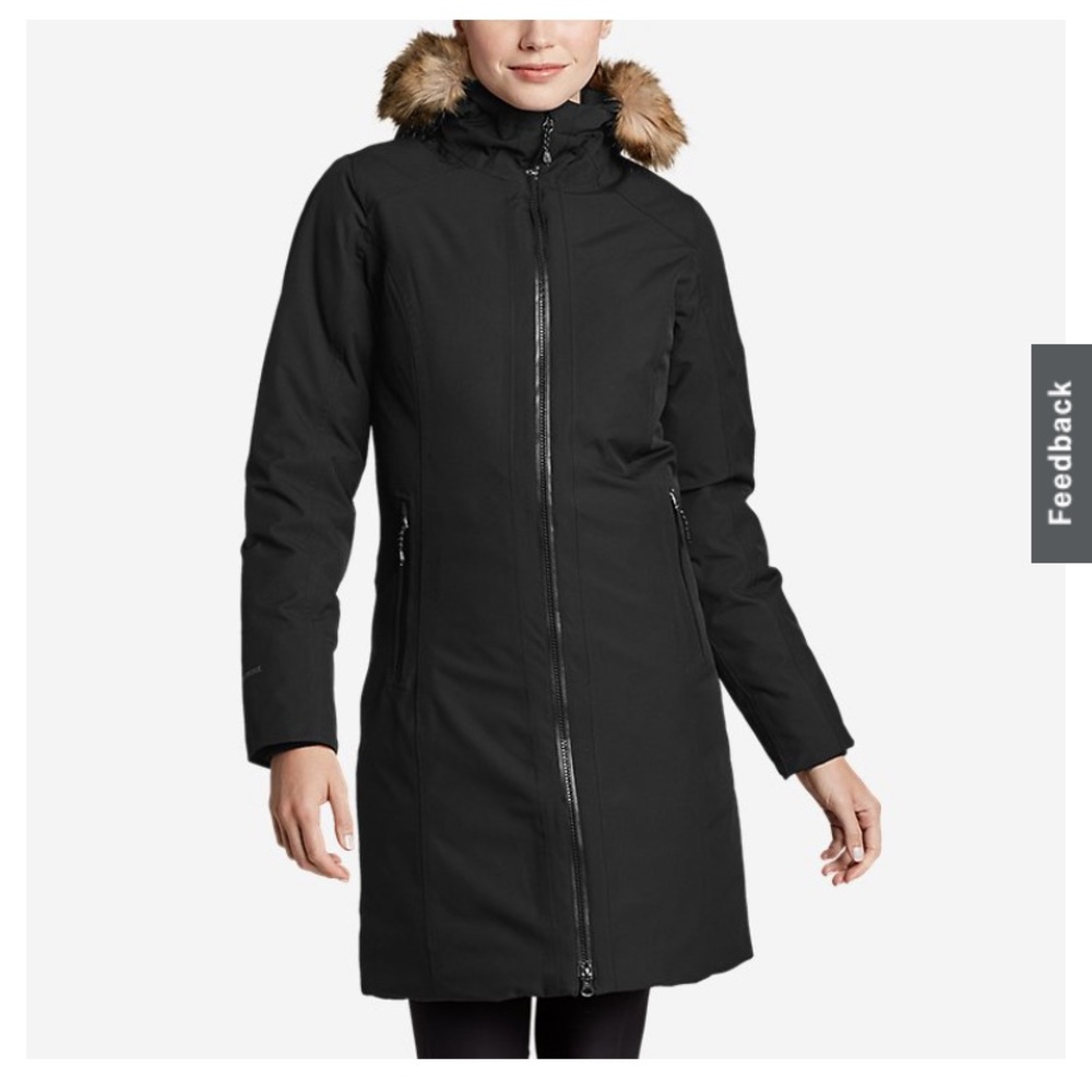 Eddie Bauer Black Long Winter Parka with Faux Fur Trim